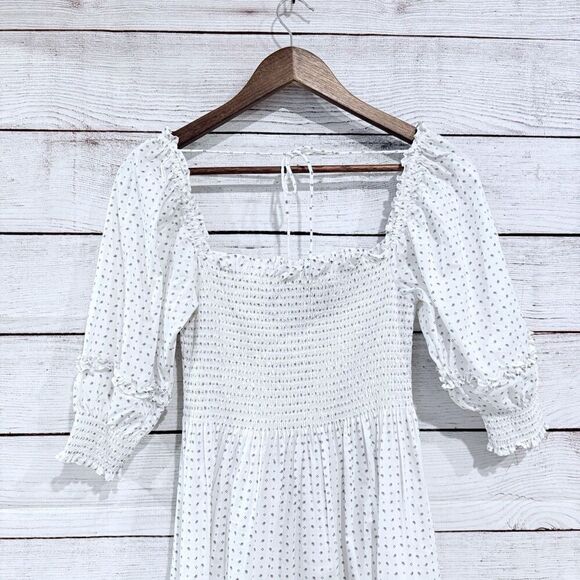 Hill House Home Nesli Nap Dress White Smocked Puff Sleeve Midi Cottagecore XS - Picture 10 of 12
